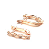 14K Rolled Rose Gold Inlay Micro AAA Zircon Diamonds Long Drop Piercing Hoops Earrings