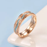 Superb Trendy Full Circle 14K Rolled Rose Gold Exquisite Turquoise Stackable Ring - Fine Vintage Jewellery