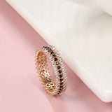 Luxury Vintage Style Rolled 14K Rose Gold Full Black White AAA Zircon Diamonds Shiny Ring - Fine Jewellery