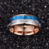 New Arrival 8mm Wide Rose Gold Plating Inlaid Blue Shell + Meteorite+Arrow Dome Tungsten Carbide Ring