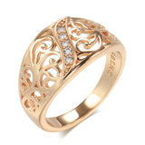 14K Rolled Gold Micro Wax Inlay AAAl Zircon Diamonds Hollow Flower Vintage Ring For Women