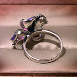 Exquisite AAA Purple Zircon Crystal Flower 925 Silver Handmade Enamel Ring