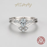 Luxury Pear Cut Sparkling AAAA Lab Created Diamond Two piece Silver Set Ring
