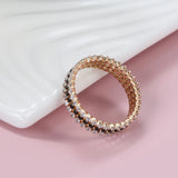 Luxury Vintage Style Rolled 14K Rose Gold Full Black White AAA Zircon Diamonds Shiny Ring - Fine Jewellery