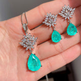 New Arrival Vintage Paraiba Tourmaline Earrings/Necklace/Pendant Charming Fashion Jewellery Set for Women - The Jewellery Supermarket