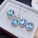 New Luxury Silver Colour Lab Blue Topaz  Stone Necklaces Earrings Rings for Women Bridal Wedding Jewellery Sets - The Jewellery Supermarket