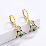 Classic Geometric Triangle Inlaid Blue Zircon Handmade Enamel Long Earrings