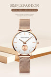 Elegant Simple Fashion Rose Gold Colour Case Ladie's Watch Blue Stainless Steel Mesh Belt Quartz Waterproof Watches