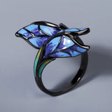 Elegant Unique Shape Blue Butterfly Handmade Enamel Party Ring