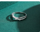 Crossover Design AAAA Lab Created Diamond Silver Staggered Line Stackable Ring