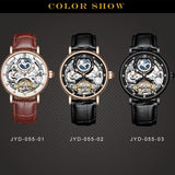 New Moon Phase Automatic Mechanical Watch - 3Bar Waterproof Dual Time Zone Display Skeleton Watches - The Jewellery Supermarket