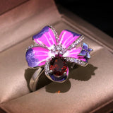 Exquisite AAA Purple Zircon Crystal Flower 925 Silver Handmade Enamel Ring