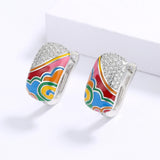 New Irregular Colour Handmade Enamel AAA Zircon Diamonds Silver Earrings