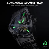 New Black Skeleton Mechanical Watches Triangle Automatic Stainless Steel Irregular  Transparent Back Case Wristwatch