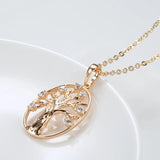 Classic 14K Filled Rose Gold Long Chain Luxury Life Tree Geometric Oval Pendant AAA Zircon Diamonds Necklace