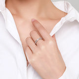 Sparkling Pave-Set 925 Silver Line AAAA Lab Created Diamond Geometric Rings