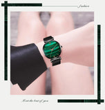 Elegant Fashion Green Malachite Dial Casual Ladies Watches - Stainless Steel Strap Waterproof Quartz Wristwatches