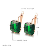 14K Filled Gold Square Large AAA Green White Blue Zircon Earrings Fashion Earrings