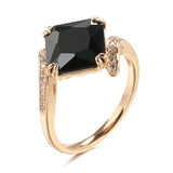 Luxury Big Square 14K Rolled Rose Gold Black AAA Zircon Crystals Ring For Women Fashion Vintage Fine Jewellery