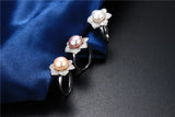 Multicolour Freshwater Pearl AAA Zircon Diamonds Flower Design Silver Rings