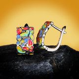 Fashion Niche Colours Butterfly Hanmade Enamel flower Silver Stud Earrings