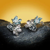Elegant Foggy Blue Small Flower AAA Zircon Epoxy Enamel 925 Silver Earrings