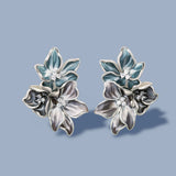Elegant Foggy Blue Small Flower AAA Zircon Epoxy Enamel 925 Silver Earrings