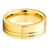 New Arrival Polished Shiny Double Grooved 8mm Gold Plated Comfort Fit Tungsten Carbide Wedding Rings - The Jewellery Supermarket
