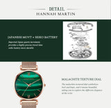 Elegant Fashion Green Malachite Dial Casual Ladies Watches - Stainless Steel Strap Waterproof Quartz Wristwatches