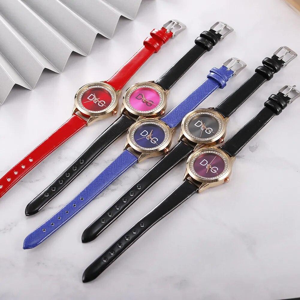 New Arrival Fashion Top Brand High Quality Waterproof Red Leather Thin Strap CZ Diamonds Quartz Wristwatches - The Jewellery Supermarket