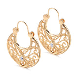 14K Gold Filled New Ethnic Design Hollow Weave Texture Round Hoops Boho Earrings