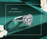 Heart Design Elegant Romantic Sparkling AAAA Lab Created Diamond Silver Rings
