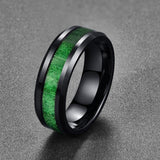 New Vintage Inlaid Maple Electroplated Black Tungsten Carbide Ring with Green Line - Wedding Jewellery - The Jewellery Supermarket