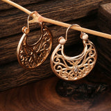 14K Gold Filled New Ethnic Design Hollow Weave Texture Round Hoops Boho Earrings