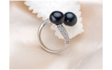 Double white pink purple black Freshwater Pearl AAA Zircon Diamonds Silver Rings