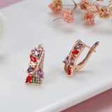 14K Gold Filled AAA Inlay Jelly Green Violet Zircon Diamonds Gold Flower Square Earrings