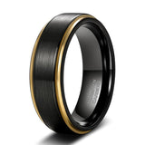 New Arrival Brushed Tungsten Black 6/8mm Rings With Gold Colour Edge - Unisex Women Men Wedding Rings - The Jewellery Supermarket