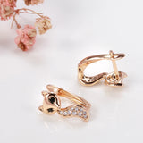 14 Karat Rolled Rose Gold Black White AAA Zircon Diamonds Cute Fox Fashion Earrings