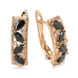 Fashion Vintage Design Square 14K Rolled Rose Gold AAA Black Zircon Crystals Stud Luxury Earrings - Fine Jewellery