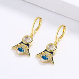 Classic Geometric Triangle Inlaid Blue Zircon Handmade Enamel Long Earrings