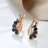 14K Filled Gold AAA Black Zircon Crystals Clip Drop Statement Earrings Fashion Jewellery