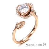 Lucky Rose Flower Design 14K Rolled Rose Gold AAA Zircon Diamonds Flower Vintage Style Ring - Fine Jewellery