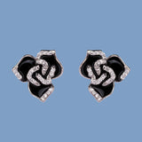 Fashion Delicate Rose Flower Black Epoxy Handmade Enamel Earrings