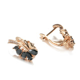 14K Filled Gold AAA Black Zircon Crystals Clip Drop Statement Earrings Fashion Jewellery