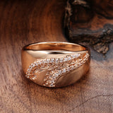 Superb Rolled 14K Rose Gold AAA Double Zircon Diamonds Hollow Geometric Smooth Ring - Vintage Luxury Jewellery