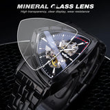 New Black Skeleton Mechanical Watches Triangle Automatic Stainless Steel Irregular  Transparent Back Case Wristwatch