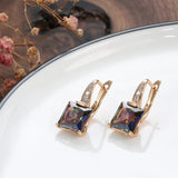 14K Gold Filled Rose Red Green Gradient AAAA  Rainbow Zircon Crystal Square Cut Earrings