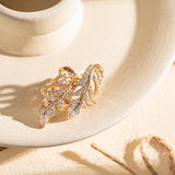 14K Gold Filled Vintage AAA Zircon Diamonds Leaf Texture Piercing Hoops Elegant Earrings