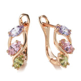 New 14K Rose Gold Rolled Prong Setting Colourful AAA Zircon Crystals Piercing Hoops Clip Earrings - Fashion Earrings