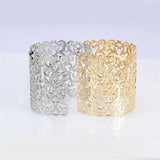 Fashion Statement Jewellery Hollow Flower Carved Charm Punk Cuff Big Wide Bangle Bracelets for Women